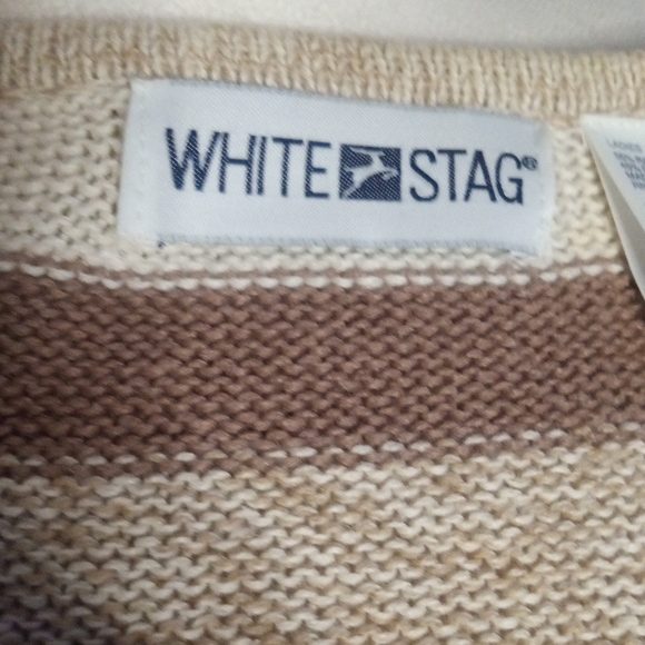 Vintage White Stag Floral Embroidered Stripe Cottage Style Vest Cotton Large - Picture 6 of 8